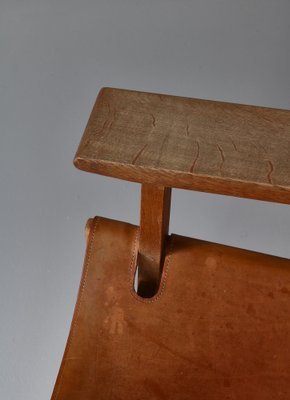 Danish Modern Spanish Chair in Oak and Saddle Leather attributed to Børge Mogensen for Fredericia, 1950s-WRF-1791215