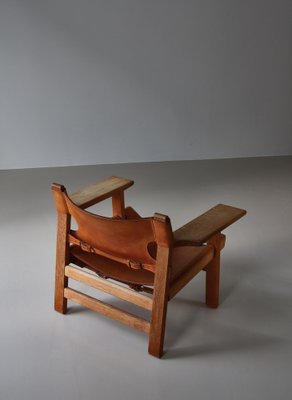 Danish Modern Spanish Chair in Oak and Saddle Leather attributed to Børge Mogensen for Fredericia, 1950s-WRF-1791215