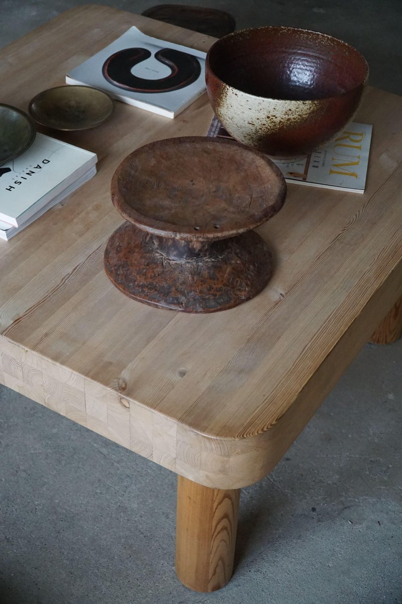 Danish Modern Square Coffee Table in Pine with Chunky Legs attributed to Rainer Daumiller, 1950s