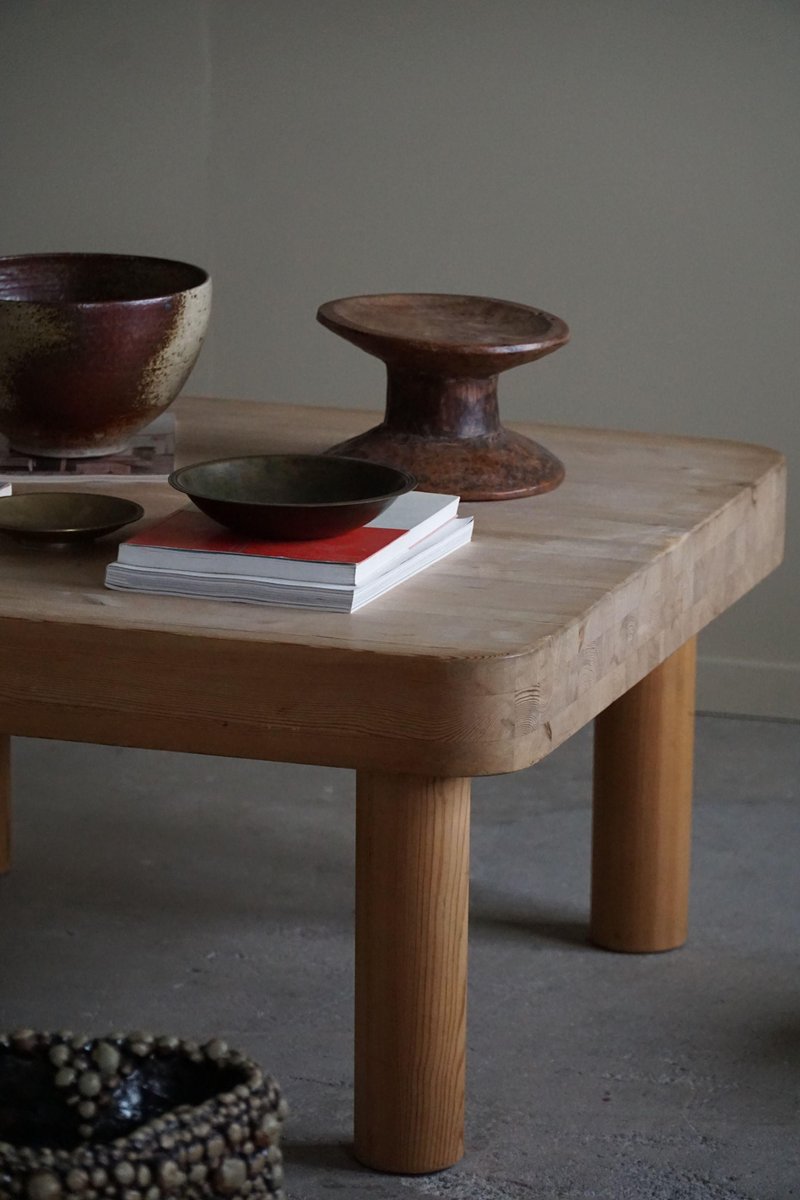 Danish Modern Square Coffee Table in Pine with Chunky Legs attributed to Rainer Daumiller, 1950s