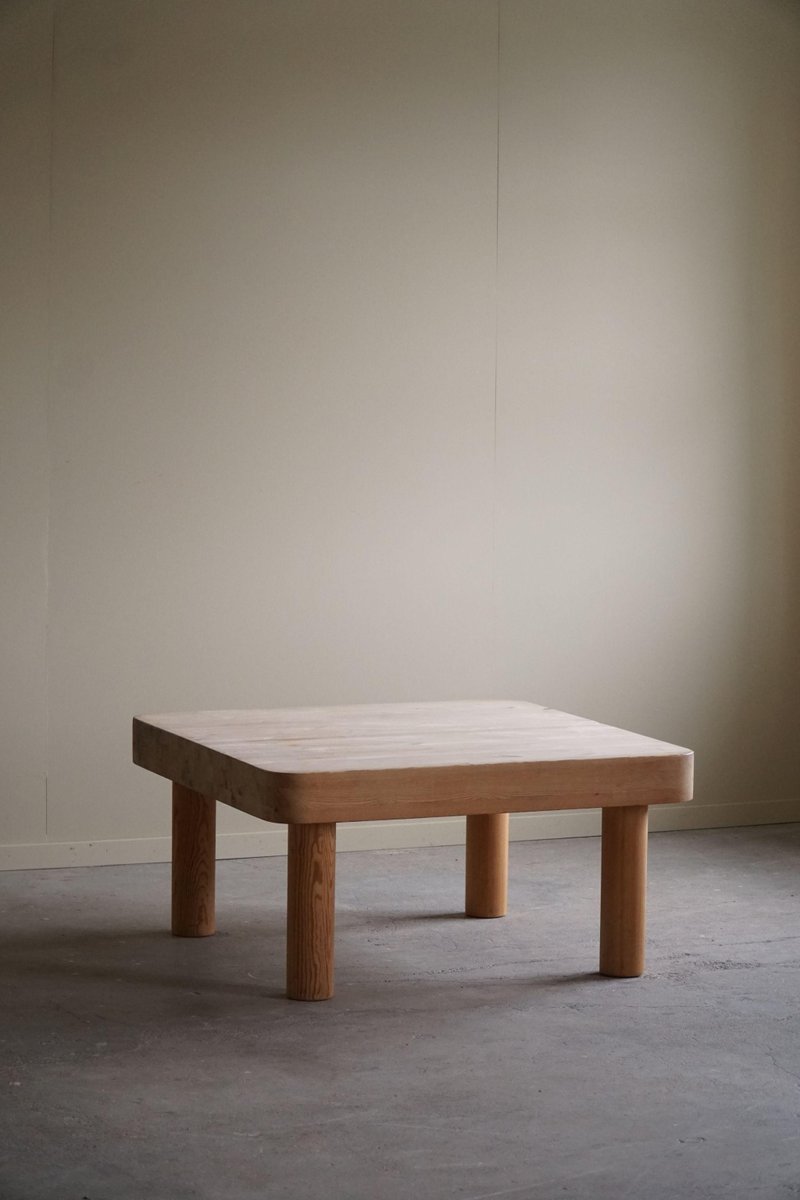 Danish Modern Square Coffee Table in Pine with Chunky Legs attributed to Rainer Daumiller, 1950s