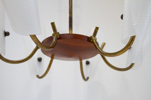 Danish Modern Teak and Brass Hanging Light, 1950s-WIX-1765262