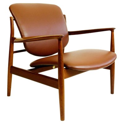 Danish Modern Teak and Brown Leather Lounge Chair by Finn Juhl for France and Son-MH-1159216