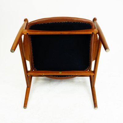 Danish Modern Teak and Brown Leather Lounge Chair by Finn Juhl for France and Son-MH-1159216