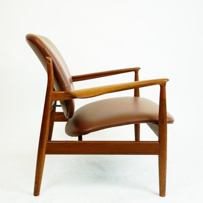 Danish Modern Teak and Brown Leather Lounge Chair by Finn Juhl for France and Son-MH-1159216