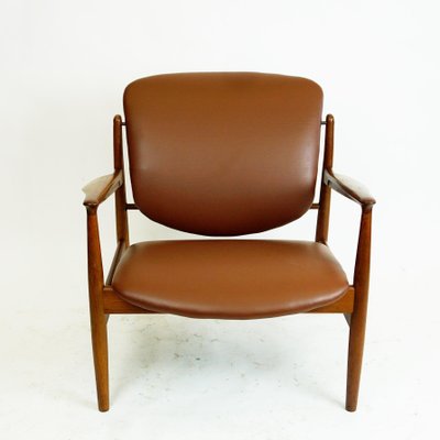 Danish Modern Teak and Brown Leather Lounge Chair by Finn Juhl for France and Son-MH-1159216