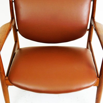 Danish Modern Teak and Brown Leather Lounge Chair by Finn Juhl for France and Son-MH-1159216