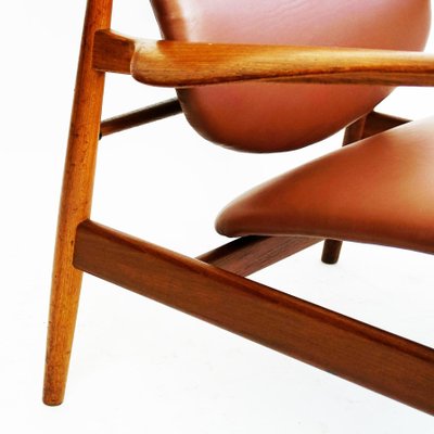 Danish Modern Teak and Brown Leather Lounge Chair by Finn Juhl for France and Son-MH-1159216