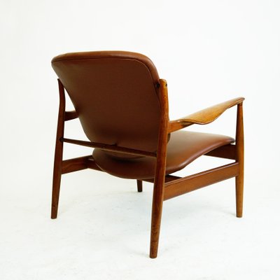 Danish Modern Teak and Brown Leather Lounge Chair by Finn Juhl for France and Son-MH-1159216