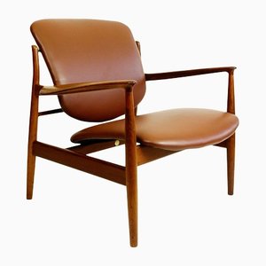 Danish Modern Teak and Brown Leather Lounge Chair by Finn Juhl for France and Son-MH-1159216