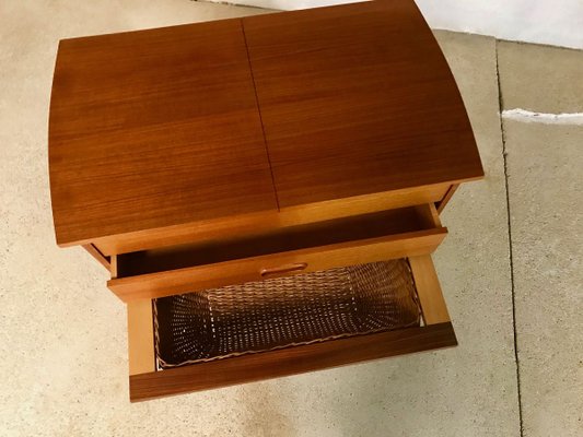 Danish Modern Teak and Wicker Sewing Table or Storage Trolley, 1960s-JP-778282