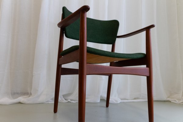 Danish Modern Teak Armchair with Green Wool Upholstery, 1960s-WIX-1782538