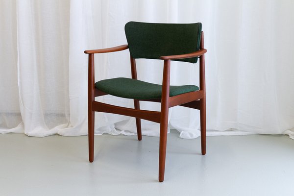 Danish Modern Teak Armchair with Green Wool Upholstery, 1960s-WIX-1782538