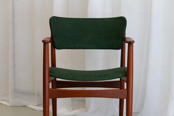 Danish Modern Teak Armchair with Green Wool Upholstery, 1960s-WIX-1782538