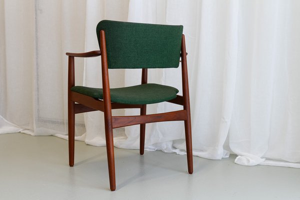 Danish Modern Teak Armchair with Green Wool Upholstery, 1960s-WIX-1782538