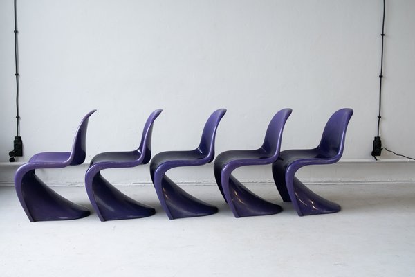 Danish Modern Violet Chairs by Verner Panton for Vitra, 1970s, Set of 5-IXA-1784356