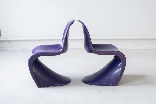 Danish Modern Violet Chairs by Verner Panton for Vitra, 1970s, Set of 5-IXA-1784356