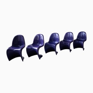 Danish Modern Violet Chairs by Verner Panton for Vitra, 1970s, Set of 5-IXA-1784356