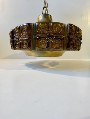 Danish Modern Vitrika Ceiling Lamp Glass and Brass from Orrefors, 1960s-LCR-2021955