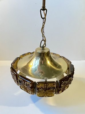 Danish Modern Vitrika Ceiling Lamp Glass and Brass from Orrefors, 1960s-LCR-2021955