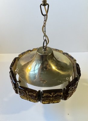 Danish Modern Vitrika Ceiling Lamp Glass and Brass from Orrefors, 1960s-LCR-2021955