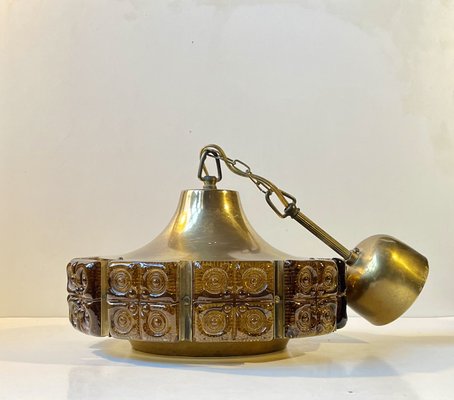 Danish Modern Vitrika Ceiling Lamp Glass and Brass from Orrefors, 1960s-LCR-2021955