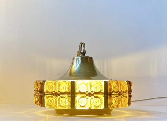 Danish Modern Vitrika Ceiling Lamp Glass and Brass from Orrefors, 1960s-LCR-2021955