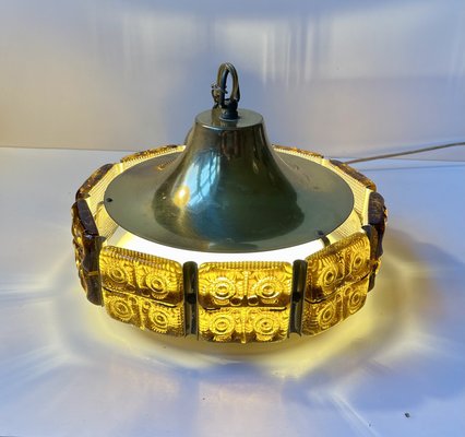 Danish Modern Vitrika Ceiling Lamp Glass and Brass from Orrefors, 1960s-LCR-2021955