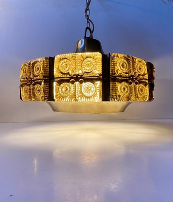 Danish Modern Vitrika Ceiling Lamp Glass and Brass from Orrefors, 1960s-LCR-2021955