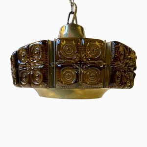 Danish Modern Vitrika Ceiling Lamp Glass and Brass from Orrefors, 1960s-LCR-2021955