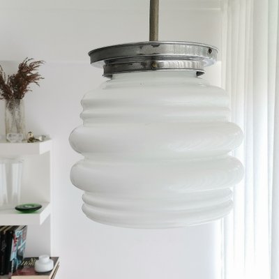 Danish Modern White Ribbed Glass Ceiling Lamp, 1960s-SCS-1028137