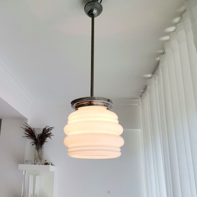 Danish Modern White Ribbed Glass Ceiling Lamp, 1960s-SCS-1028137