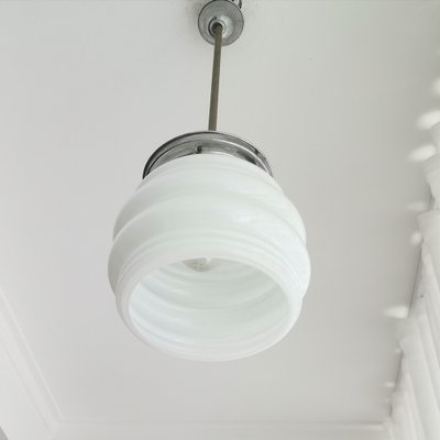 Danish Modern White Ribbed Glass Ceiling Lamp, 1960s-SCS-1028137