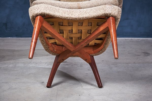 Danish Modern Wool and Teak Lounge Chair, 1960s-ZGQ-1769560