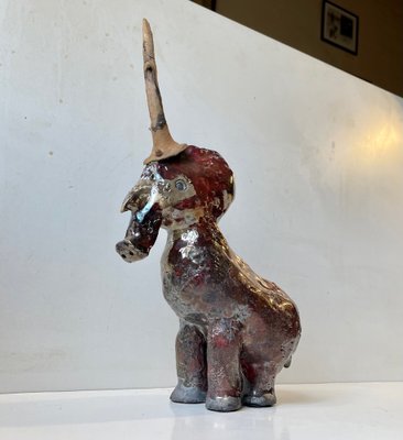 Danish Naive Fantasy Unicorn in Raku Burnt Stoneware, 2000s-LCR-1397801