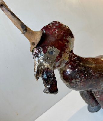 Danish Naive Fantasy Unicorn in Raku Burnt Stoneware, 2000s-LCR-1397801