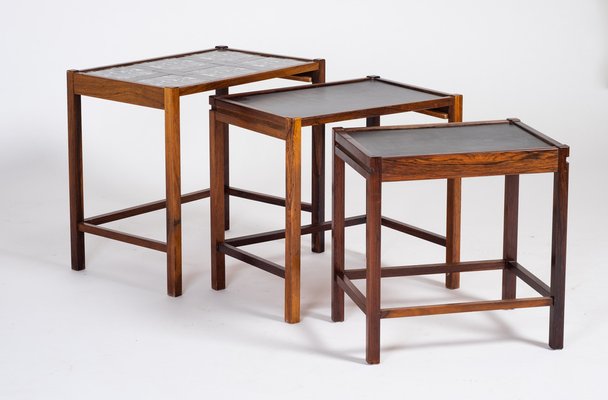 Danish Nesting Tables in Rosewood with Tiles, 1960s, Set of 3-ZGQ-1383978