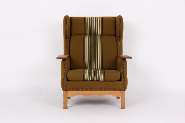 Danish Oak and Wool Lounge Chair, 1970s-DQ-1356593