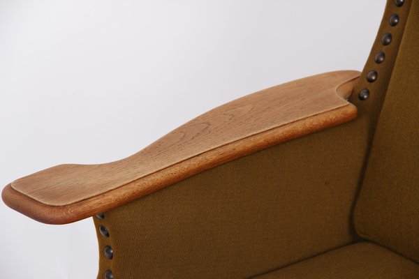 Danish Oak and Wool Lounge Chair, 1970s-DQ-1356593