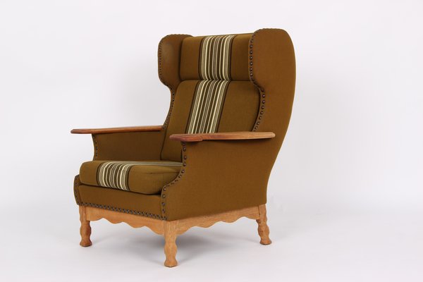 Danish Oak and Wool Lounge Chair, 1970s-DQ-1356593