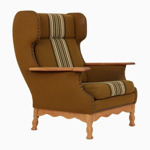 Danish Oak and Wool Lounge Chair, 1970s-DQ-1356593