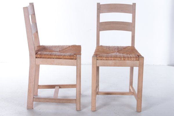 Danish Oak Kitchen Chairs with Wicker Seats, 1970s, Set of 2-EZZ-1063831