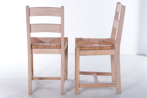 Danish Oak Kitchen Chairs with Wicker Seats, 1970s, Set of 2-EZZ-1063831