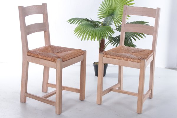 Danish Oak Kitchen Chairs with Wicker Seats, 1970s, Set of 2-EZZ-1063831