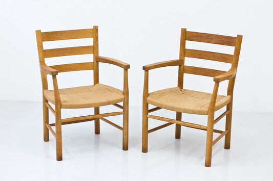 Danish Oak & Paper Cord Armchairs by Viggo Hardie-Fischer for Sorø Stolefabrik, 1950s, Set of 6