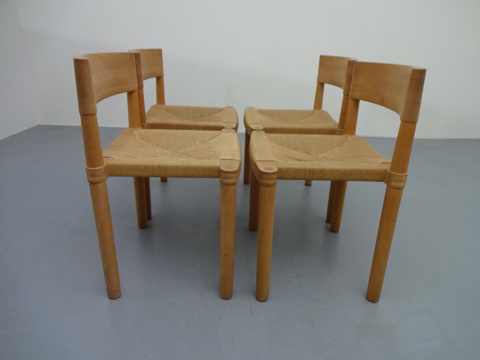 Danish Oak & Papercord Dining Set, 1960s, Set of 5