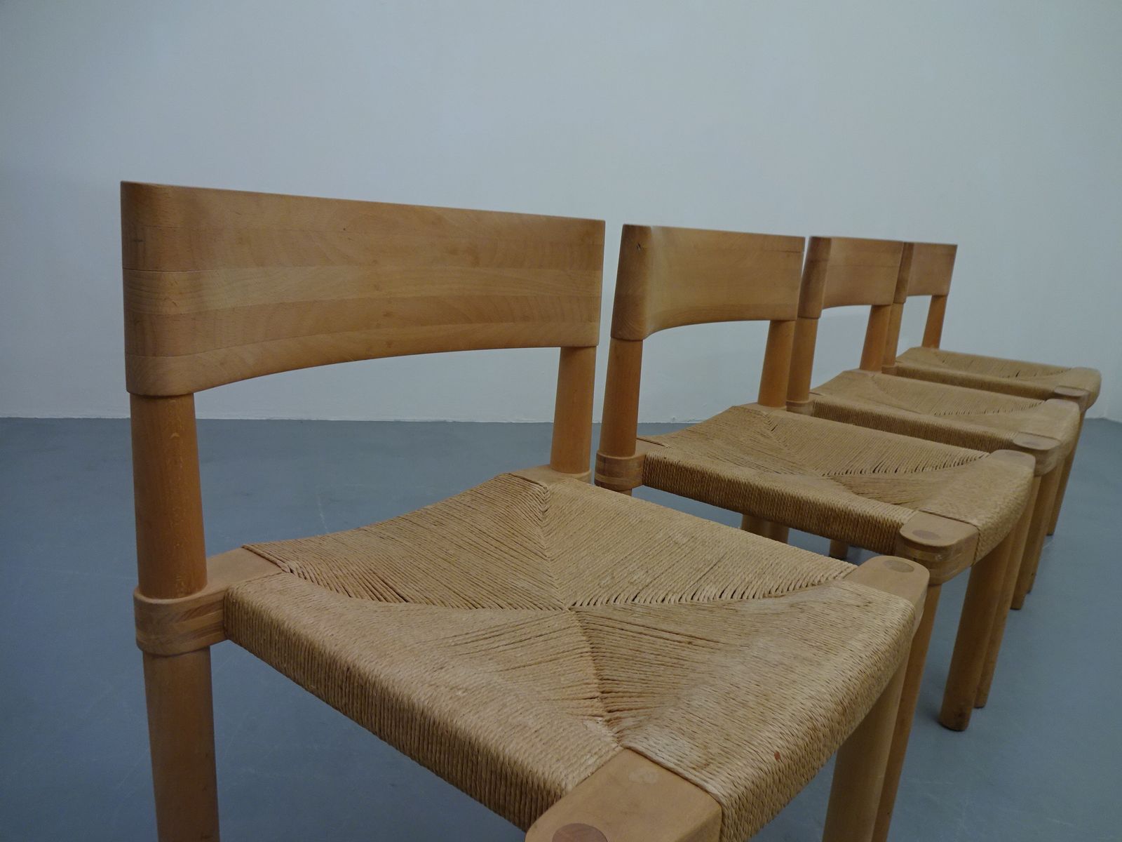 Danish Oak & Papercord Dining Set, 1960s, Set of 5