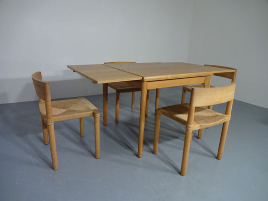 Danish Oak & Papercord Dining Set, 1960s, Set of 5