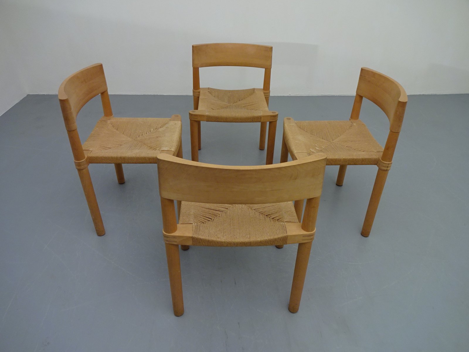 Danish Oak & Papercord Dining Set, 1960s, Set of 5