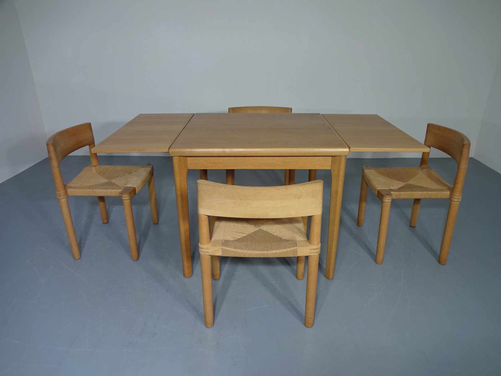 Danish Oak & Papercord Dining Set, 1960s, Set of 5